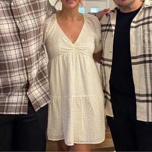 Express Cream Eyelet Puff Sleeve Dress - Used Once